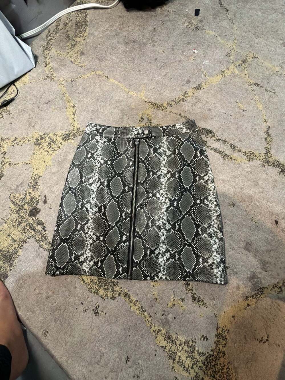 Thread & Supply Faux Snakeskin Print Exposed Zipper Front Mini Skirt